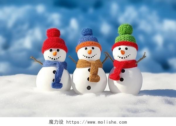 雪人家族冬天雪地里的雪人